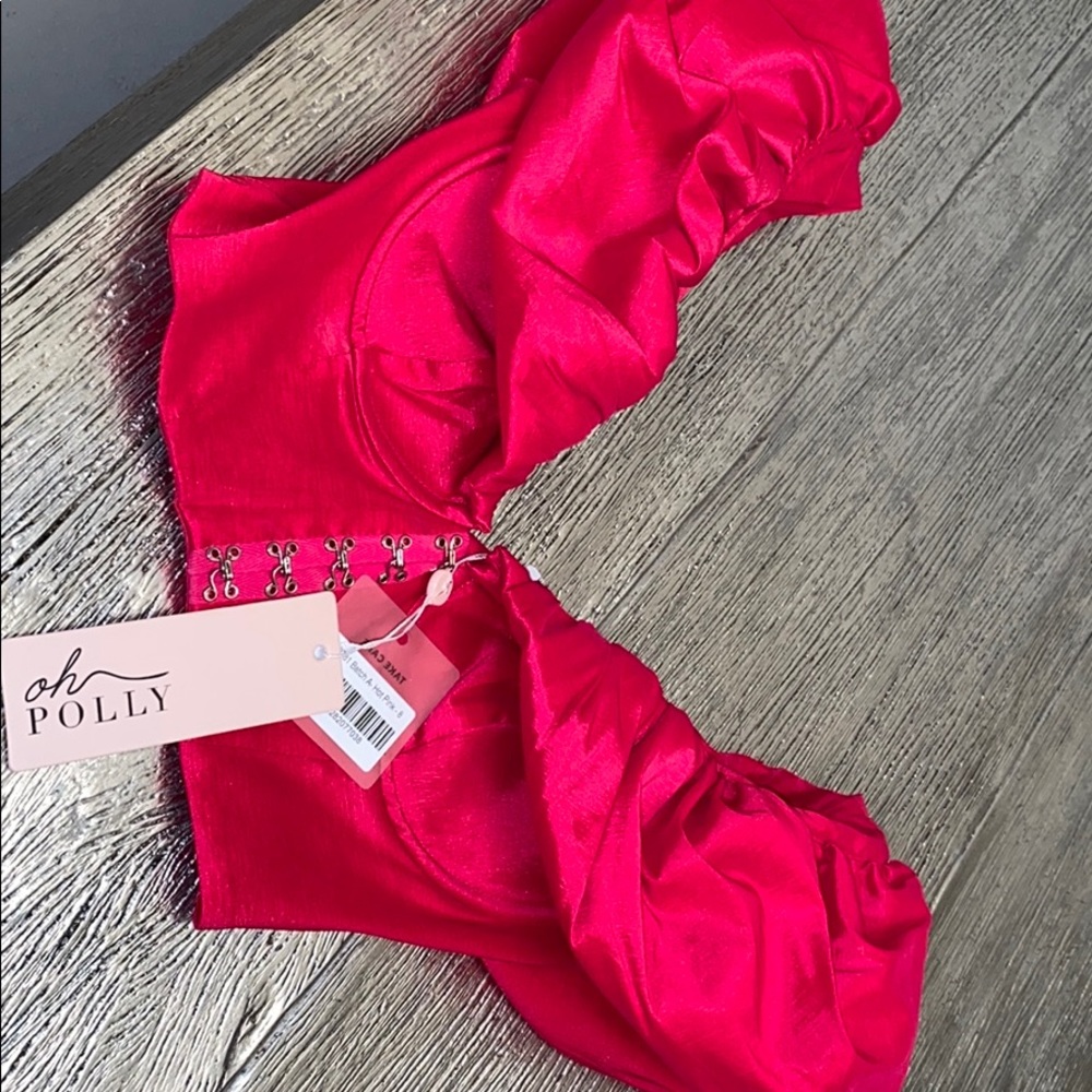 Corset puff shoulder crop top in hot pink